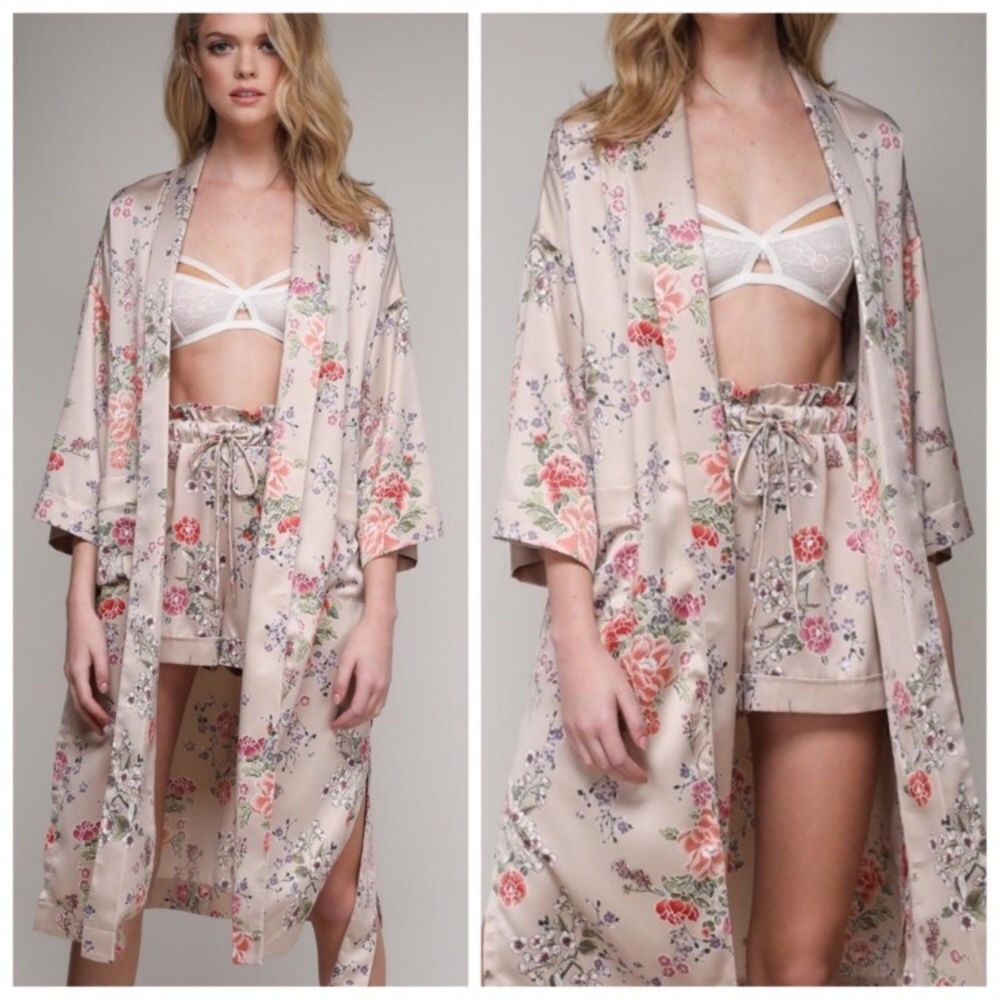 Satin Floral Kimono Set